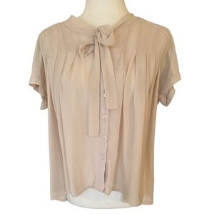 Comme Toi Anthropologie Light Tan Tie Neck Pussycat Blouse - S